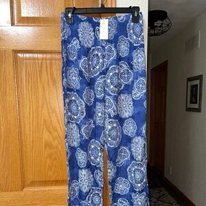 Lotus and Luna NWT 100% Rayon S/M Petite Harem Pants Blue White Crater Lake